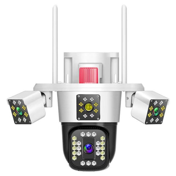 Camera de supraveghere Tripa cu 4 Lentile WIFI Ultra HD 12MP 6K, 2 Camere fixe reglabile si una mobila, rotire din aplicatie 360 grade, Vedere color noaptea, audio bidirectional, Detectare umana, Procesor AI, Rezistenta IP66, Acoperire Panoramică - Imagine 2