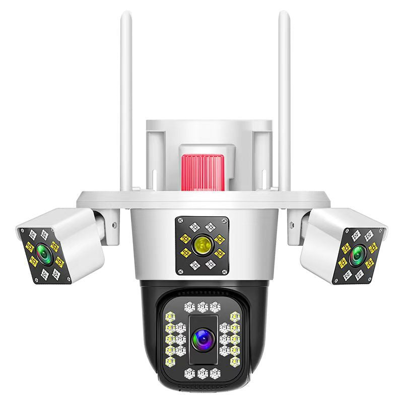 Camera Supraveghere 12MP Tripa cu 4 Lentile WIFI Ultra HD 6K, 2 Camere fixe reglabile si una mobila, rotire din aplicatie 360 grade, Vedere color noaptea, audio bidirectional, Detectare umana, Procesor AI, Rezistenta IP66, Acoperire Panoramică