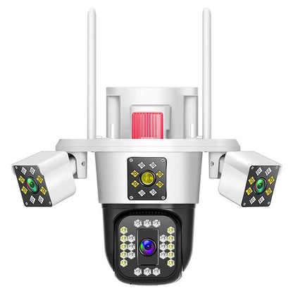 Camera Supraveghere 12MP Tripa cu 4 Lentile WIFI Ultra HD 6K, 2 Camere fixe reglabile si una mobila, rotire din aplicatie 360 grade, Vedere color noaptea, audio bidirectional, Detectare umana, Procesor AI, Rezistenta IP66, Acoperire Panoramică