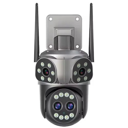 Camera de Supraveghere Tripla Jortan 6K Ultra HD 9MP, 4 Lentile Vedere nocturna color, Rotire 360°, Procesor AI, inteligenta de urmarire, Vedere Panoramica, IP66