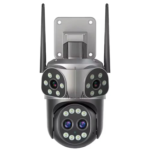 Camera de Supraveghere Tripla Jortan 6K Ultra HD 9MP, 4 Lentile Vedere nocturna color, Rotire 360°, Procesor AI, inteligenta de urmarire, Vedere Panoramica, IP66