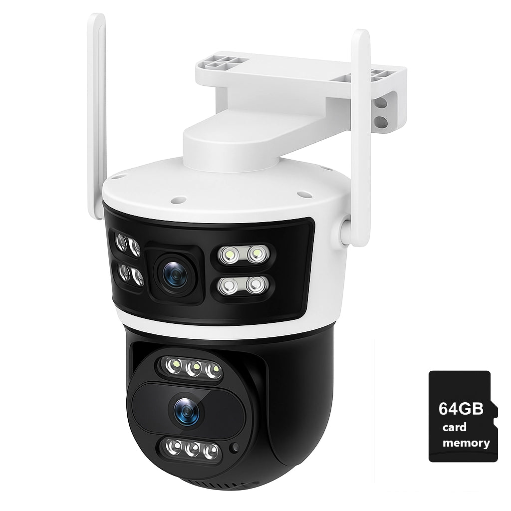 Camera de Supraveghere Wifi 8MP, 2 Lentile 4K Vedere color noaptea, Rotire 360°, 10X Zoom Senzor de miscare, inteligenta de urmarire, IP66, Audio bidirectional Acoperire Panoramică