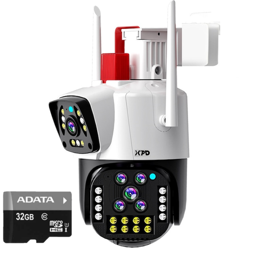 Camera de supraveghere WIFI, Cu 2 camere video integrate, 8MP, Full HD 4K, exterior/Interior 10X zoom, procesor AI, rotire rapida din aplicatie, 2 lentile, vedere nocturna color, senzor de miscare, lumina LED, inteligenta de urmarire