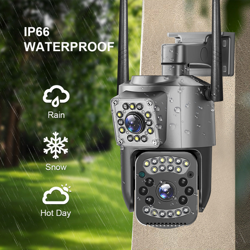 Camera de supraveghere WIFI Dubla, 2 camere video integrate, Rotire 360° ,6MP, 4K, Vedere Panoramica, 2 lentile, 10X zoom, Rezistenta la Apa, Detectare Umana, rotire rapida din aplicatie, vedere color noaptea, senzor de miscare, inteligenta de urmarire