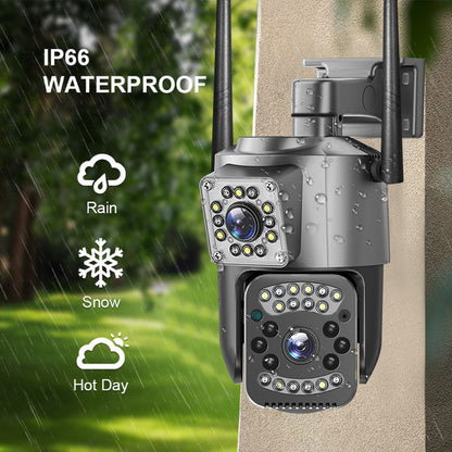 Camera de supraveghere WIFI Dubla, 2 camere video integrate, Rotire 360° ,6MP, 4K, Vedere Panoramica, 2 lentile, 10X zoom, Rezistenta la Apa, Detectare Umana, rotire rapida din aplicatie, vedere color noaptea, senzor de miscare, inteligenta de urmarire