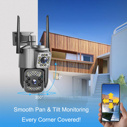 Camera de supraveghere WIFI Dubla, 2 camere video integrate, Rotire 360° ,6MP, 4K, Vedere Panoramica, 2 lentile, 10X zoom, Rezistenta la Apa, Detectare Umana, rotire rapida din aplicatie, vedere color noaptea, senzor de miscare, inteligenta de urmarire
