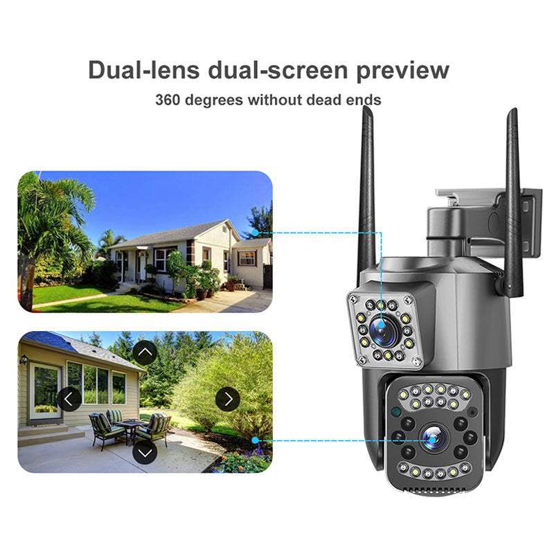 Camera de supraveghere WIFI Dubla, 2 camere video integrate, Rotire 360° ,6MP, 4K, Vedere Panoramica, 2 lentile, 10X zoom, Rezistenta la Apa, Detectare Umana, rotire rapida din aplicatie, vedere color noaptea, senzor de miscare, inteligenta de urmarire