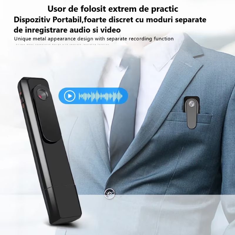 Mini Camera Spion Cu Reportofon, Lentila Fotosensibila, tehnologie super rezolution, Autonomie Ridicata, 8 ore