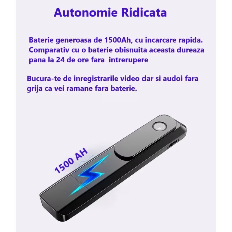 Mini Camera Spion Cu Reportofon, Lentila Fotosensibila, tehnologie super rezolution, Autonomie Ridicata, 8 ore