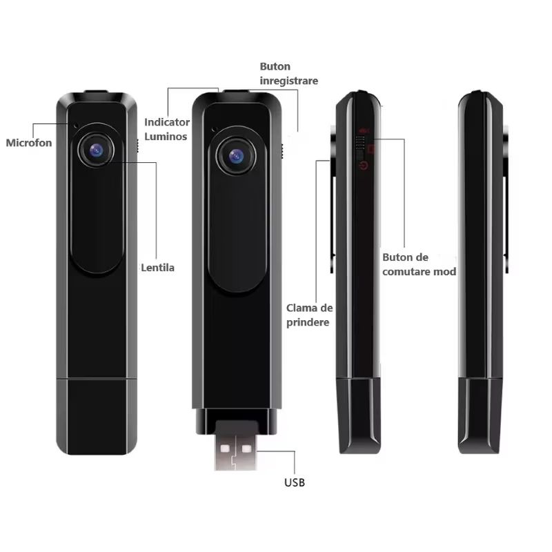 Mini Camera Spion Cu Reportofon, Lentila Fotosensibila, tehnologie super rezolution, Autonomie Ridicata, 8 ore