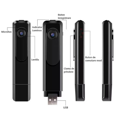 Mini Camera Spion Cu Reportofon, Lentila Fotosensibila, tehnologie super rezolution, Autonomie Ridicata, 8 ore