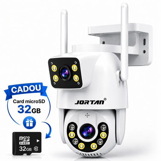 Camera Supraveghere 8K Jortan Duala Ultra HD 8MP, Vedere color noaptea, Rotire 360°, 10X Zoom, inteligenta de urmarire, IP66, Acoperire Panoramică