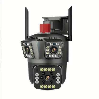 Cameră Supraveghere WiFi Ultra HD 12MP 6K, 3 Lentile, PTZ 355° cu Acoperire Panoramică, Viziune Color Noaptea, Audio Bidirecțional, Rezistenta IP66