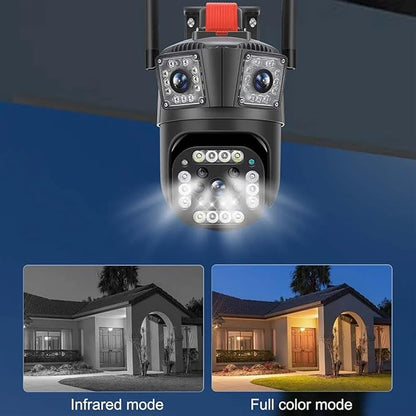 Cameră Supraveghere WiFi Ultra HD 12MP 6K, 3 Lentile, PTZ 355° cu Acoperire Panoramică, Viziune Color Noaptea, Audio Bidirecțional, Rezistenta IP66