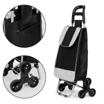 Cărucior de Cumpărături Pliabil cu 6 Roți, Structură Metalică Rezistentă și Husă Textilă Detașabilă, Lavabilă, Negru - Imagine 4