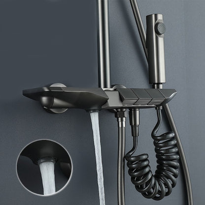 Coloana de dus piano style XPD, Set dus baie cu suport culisant, dus fix, para de dus mobila, baterie dus, 3 moduri de curgere a apei, bideu, robinet termostatic, sistem de control al apei, design modern, gri