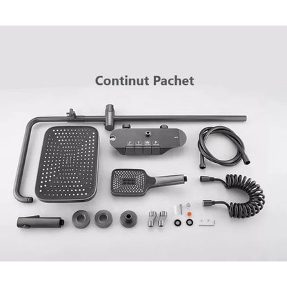 Coloana de dus piano style XPD, Set dus baie cu suport culisant, dus fix, para de dus mobila, baterie dus, 3 moduri de curgere a apei, bideu, robinet termostatic, sistem de control al apei, design modern, gri