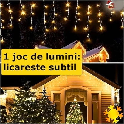 Instalație LED franjuri tip turturi 25m, 750 LED alb cald, lumini de Crăciun pentru exterior și interior, rezistenta la umiditate si inghet