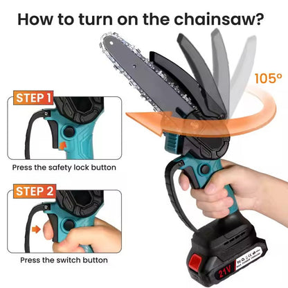 Mini fierastrau electric / mini drujba cu lant pe acumulator AT PERFORMANCE®, 21 V, putere 550 W, lungime lama 6 inch, 2X Lanturi, 2X Baterii - Imagine 8