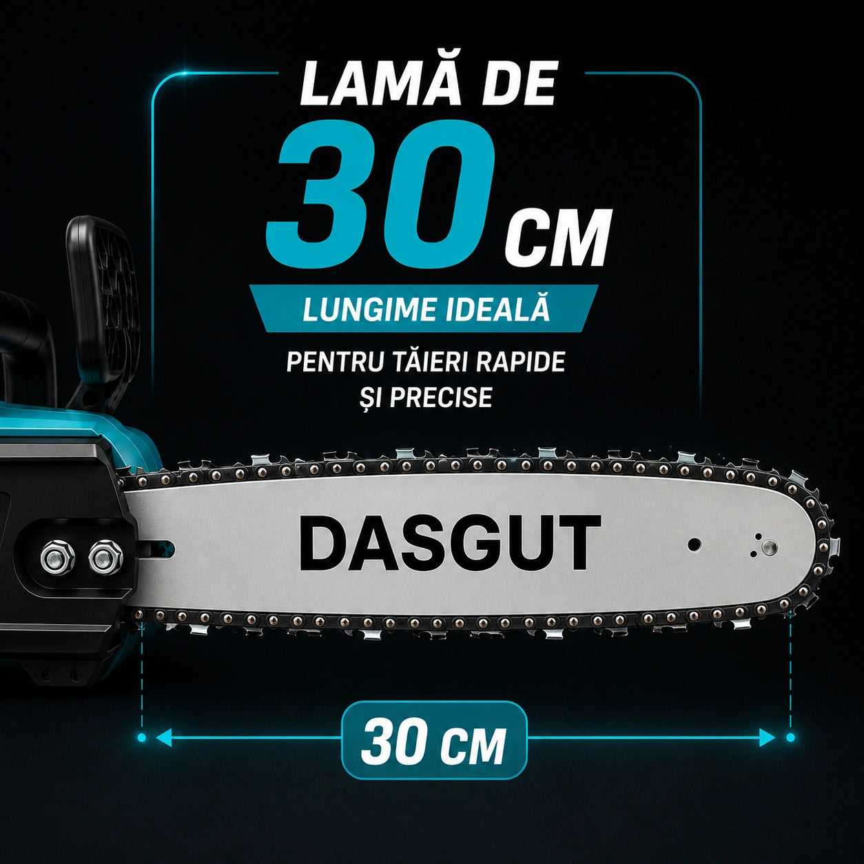 Drujba Electrică Fara fir- Motofierăstrău Dasgut, 1200W, Lamă 12 inch, 2 Acumulatori 48V, 13000 mAh Lithium, 15000 RPM, Sistem de Ungere Automată și Pompa Manuală de Ulei