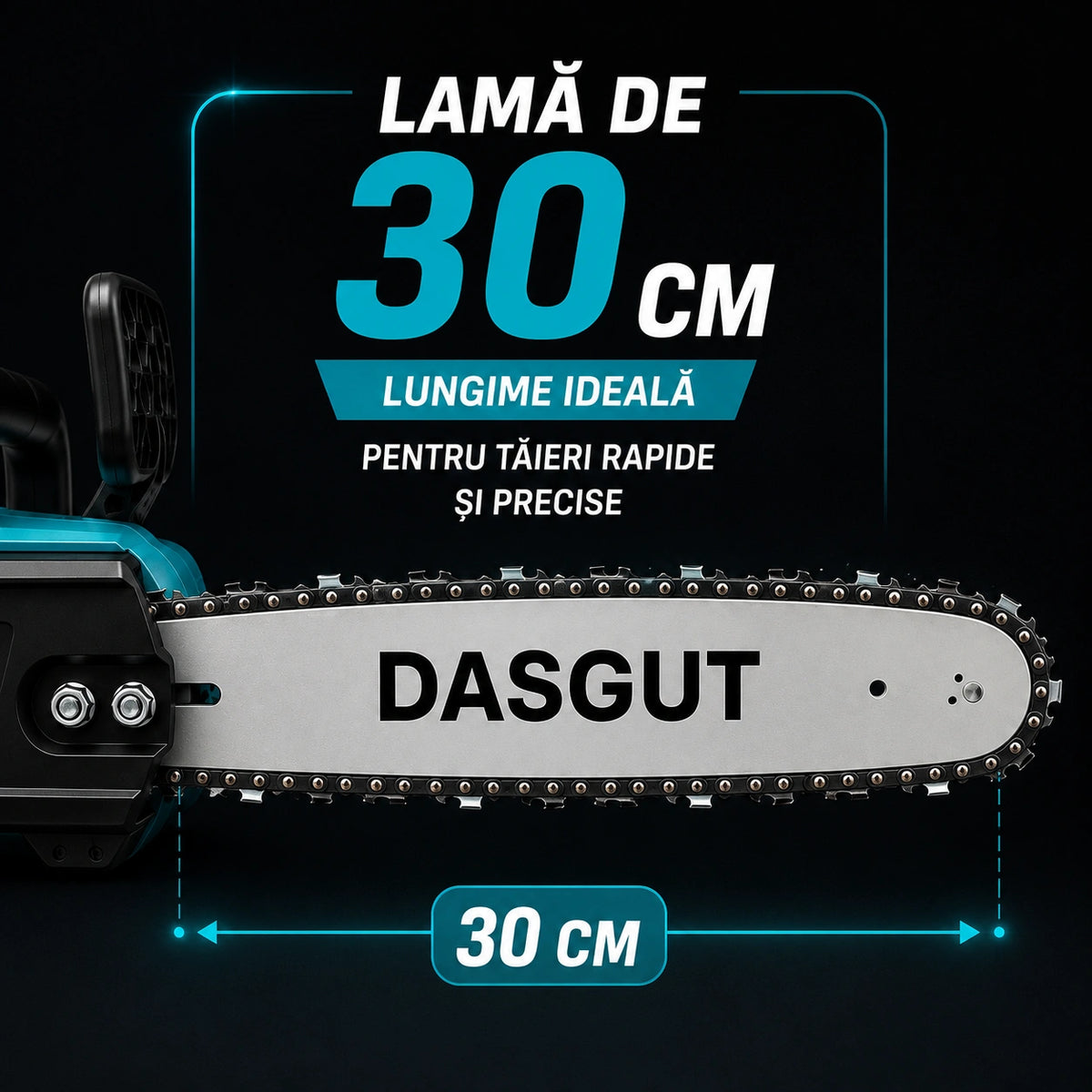 Drujba Electrică Fara fir- Motofierăstrău Dasgut, 1200W, Lamă 12 inch, 2 Acumulatori 48V, 13000 mAh Lithium, 15000 RPM, Sistem de Ungere Automată și Pompa Manuală de Ulei