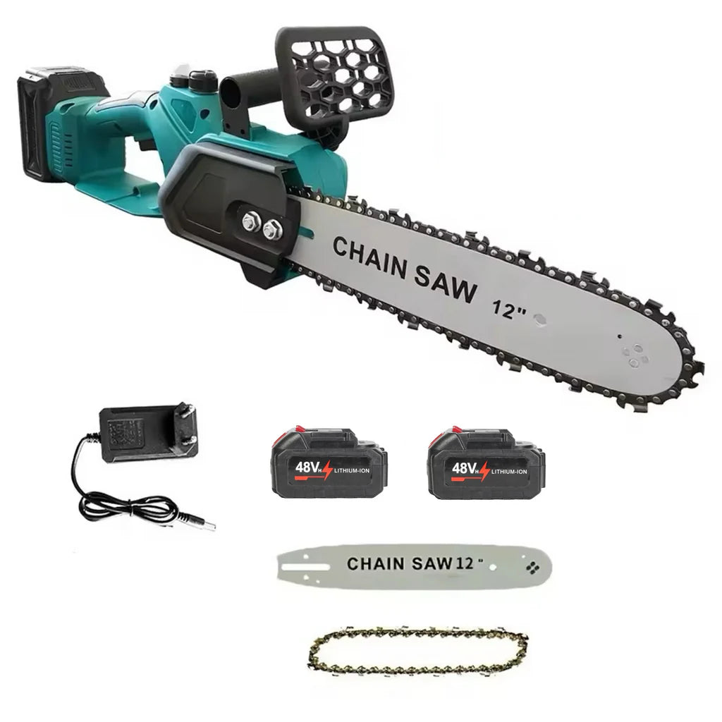 Drujba Electrică Fara fir- Motofierăstrău Dasgut, 1200W, Lamă 12 inch, 2 Acumulatori 48V, 13000 mAh Lithium, 15000 RPM, Sistem de Ungere Automată și Pompa Manuală de Ulei
