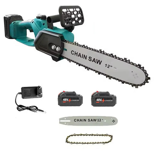 Drujba Electrică Fara fir- Motofierăstrău Dasgut, 1200W, Lamă 12 inch, 2 Acumulatori 48V, 13000 mAh Lithium, 15000 RPM, Sistem de Ungere Automată și Pompa Manuală de Ulei