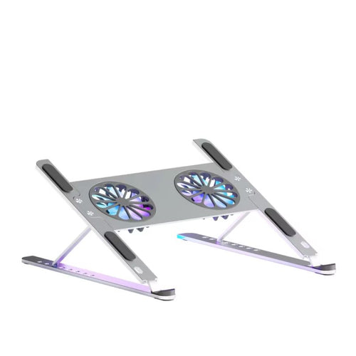 Cooler Stand Laptop, Dual Fan, Reglabil - Pliabil, Aluminiu, 8 trepte, Argintiu