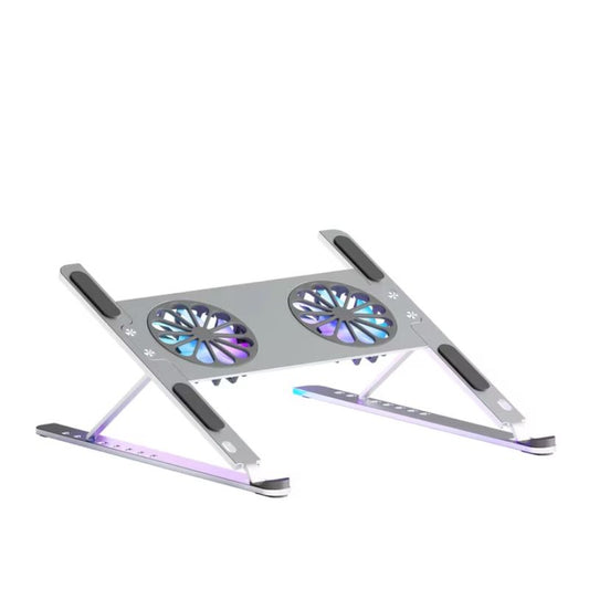 Cooler Stand Laptop, Dual Fan, Reglabil - Pliabil, Aluminiu, 8 trepte, Argintiu