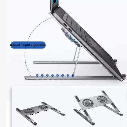 Cooler Stand Laptop, Dual Fan, Reglabil - Pliabil, Aluminiu, 8 trepte, Argintiu