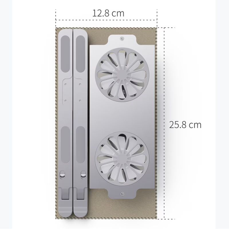 Cooler Stand Laptop, Dual Fan, Reglabil - Pliabil, Aluminiu, 8 trepte, Argintiu