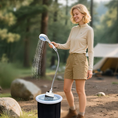 Duș Portabil Reîncărcabil cu Acumulator, Furtun 1.5M și Jet Puternic de Apă Autonomie Mare, Ideal pentru Camping, Plajă, Rulotă și Călătorii