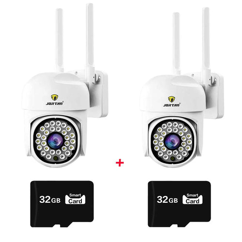 Set 2X Camere de supraveghere Jortan WIFI, Full HD, Detectie umana, rotire rapida din aplicatie, 360 grade, Vedere color noaptea, 2X Carduri 32GB