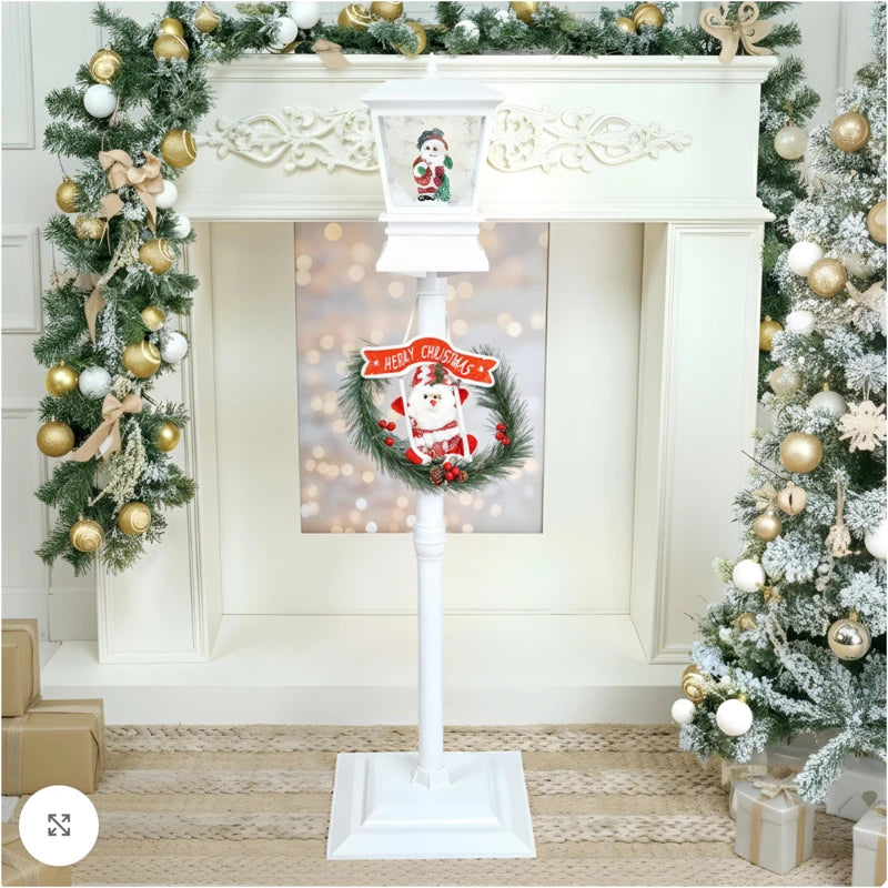 Felinar Decorativ de Crăciun cu Efect de Zăpadă și Mesaj Merry Christmas, 180x40x40 cm iluminat LED, pentru Interior si exterior, Alb