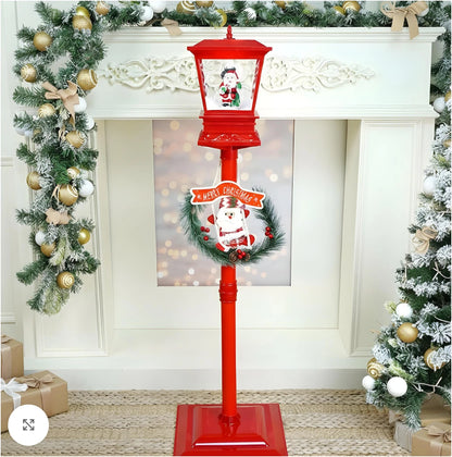 Felinar Decorativ de Crăciun cu Efect de Zăpadă și Mesaj Merry Christmas, iluminat LED Alb-cald 106x31x21 cm, Ideal pentru Interior si exterior