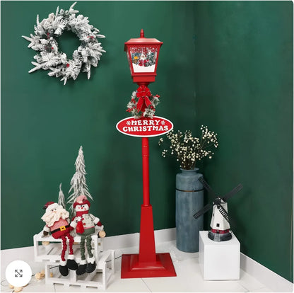 Felinar Decorativ de Crăciun cu Efect de Zăpadă și Mesaj Merry Christmas, iluminat LED Alb-cald 106x31x21 cm, Ideal pentru Interior si exterior