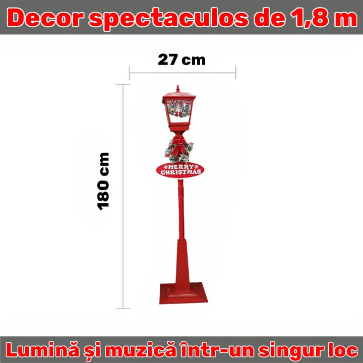 Felinar Decorativ de Crăciun cu Efect de Zăpadă și Mesaj Merry Christmas, iluminat LED Alb-cald 180x40x40 cm, Ideal pentru Interior si exterior, Rosu