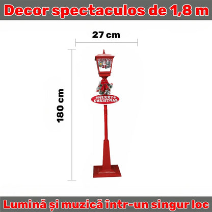 Felinar Decorativ de Crăciun cu Efect de Zăpadă și Mesaj Merry Christmas, iluminat LED Alb-cald 180x40x40 cm, Ideal pentru Interior si exterior, Rosu