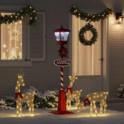 Felinar Decorativ de Crăciun cu Efect de Zăpadă și Mesaj Merry Christmas, iluminat LED Alb-cald 180x40x40 cm, Ideal pentru Interior si exterior, Rosu