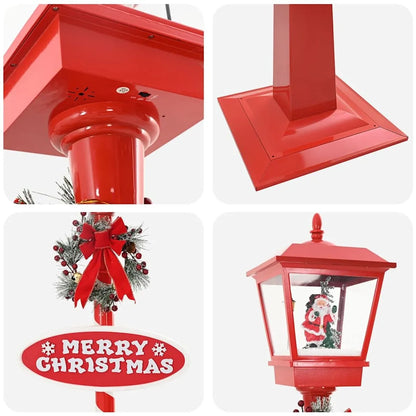 Felinar Decorativ de Crăciun cu Efect de Zăpadă și Mesaj Merry Christmas, iluminat LED Alb-cald 180x40x40 cm, Ideal pentru Interior si exterior, Rosu