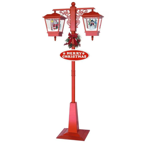 Felinar decorativ de Crăciun LED cu zăpadă în mișcare, Om de Zăpadă si Moș Crăciun 81x40x188 cm interior și exterior, Rosu