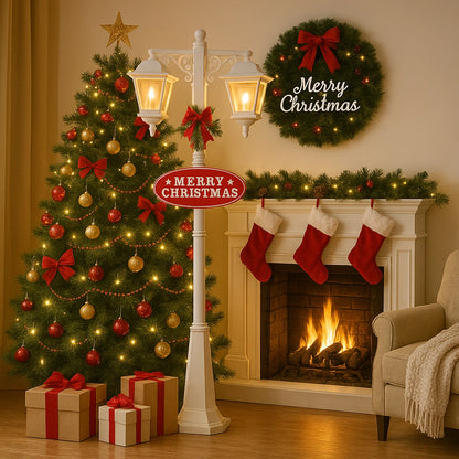 Felinar decorativ de Crăciun LED cu zăpadă în mișcare, Moș Crăciun și Om de Zăpadă 81x40x188 cm, pentru interior și exterior