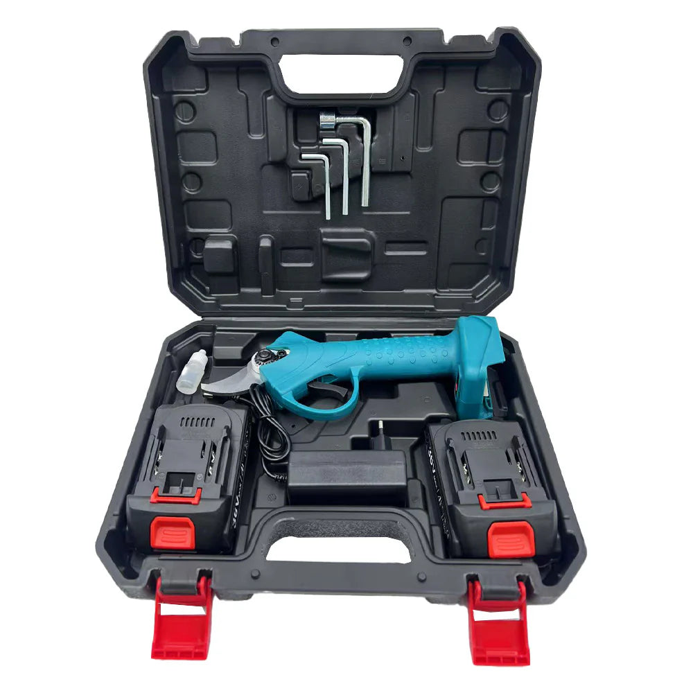 Foarfecă electrică profesională cu 2 acumulatori 36V, 5000 mAh, lame din oțel pentru vie, pomi și crengi groase