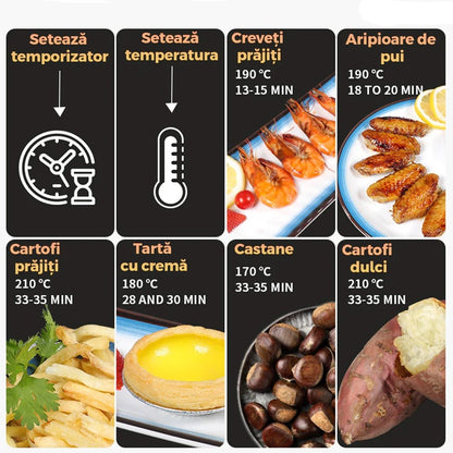 Friteuză cu aer cald 6L fără ulei, cu ecran digital tactil, 360° circulație aer, Air Fryer multifuncțional, 2400W