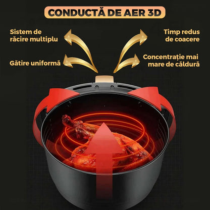 Friteuză cu aer cald 6L fără ulei, cu ecran digital tactil, 360° circulație aer, Air Fryer multifuncțional, 2400W