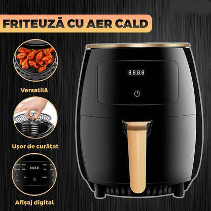 Friteuză cu aer cald 6L fără ulei, cu ecran digital tactil, 360° circulație aer, Air Fryer multifuncțional, 2400W