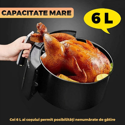 Friteuză cu aer cald 6L fără ulei, cu ecran digital tactil, 360° circulație aer, Air Fryer multifuncțional, 2400W