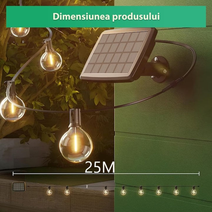 Ghirlanda Luminoasa solara Lumina Alb cald, 30M, Interconectabila, 4 Moduri de Iluminare, Becuri LED, Telecomanda inclusa, Rezistenta la Apa Autonomie Mare