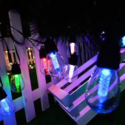Ghirlanda Luminoasa solara RGB, 8 Moduri de Iluminare, 25M, Becuri LED G40, 3000K, Telecomanda inclusa, IP65, Autonomie Mare, lumina colorata