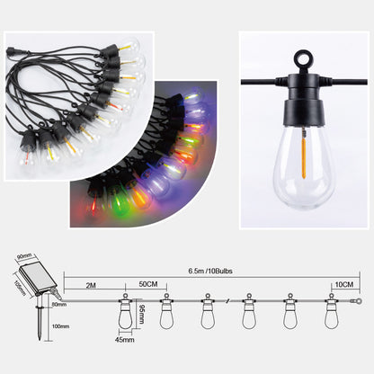 Ghirlanda Luminoasa solara RGB, 8 Moduri de Iluminare, 25M, Becuri LED G40, 3000K, Telecomanda inclusa, IP65, Autonomie Mare, lumina colorata
